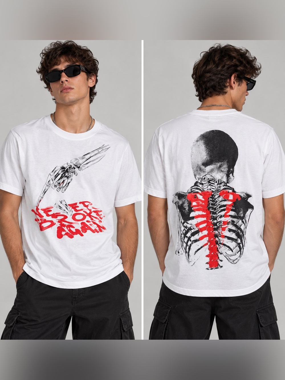 Never Broke Again NBA YoungBoy Skeleton Graphic T-Shirt White Size M